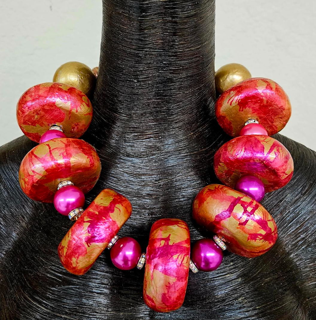 Luxury Necklace Statement Sculpted Oversized Pink Gold - Iris Apfel