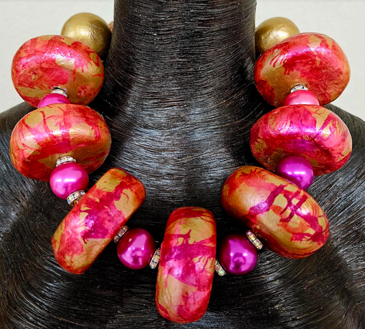 Luxury Necklace Statement Sculpted Oversized Pink Gold - Iris Apfel
