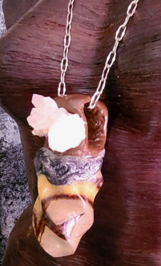 Septarian Flame Sculpted Amulet & Quartz Cluster - Unisex Earth Tone