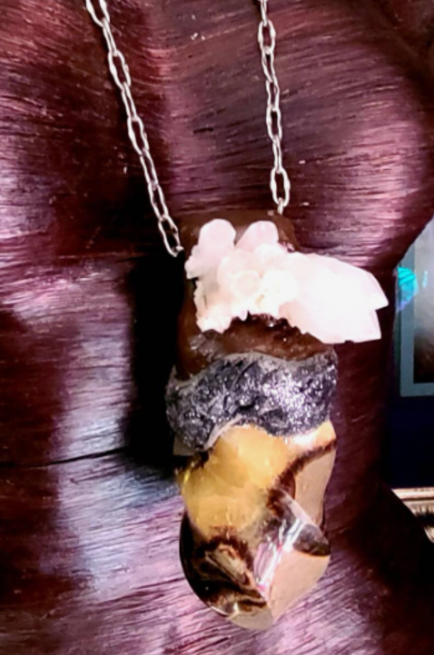 Talisman Sculpted Septarian Flame Unisex, Amulet Gemstone Rocker Ch