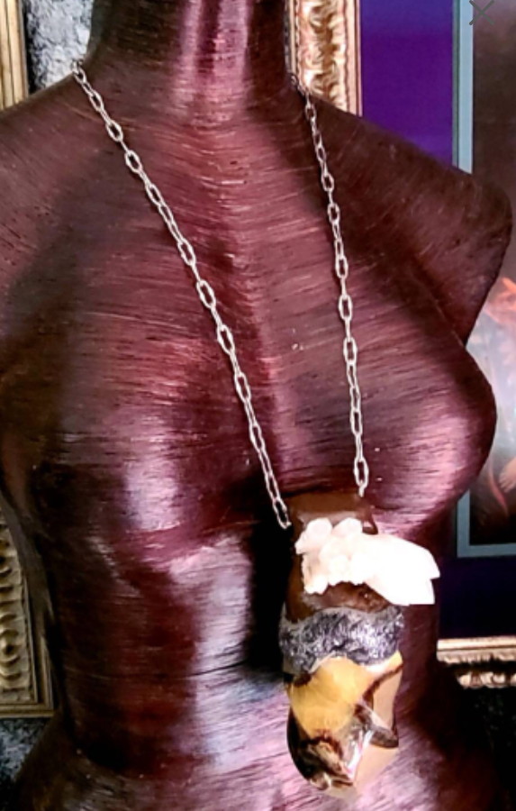 Talisman Sculpted Septarian Flame Unisex, Amulet Gemstone Rocker Ch