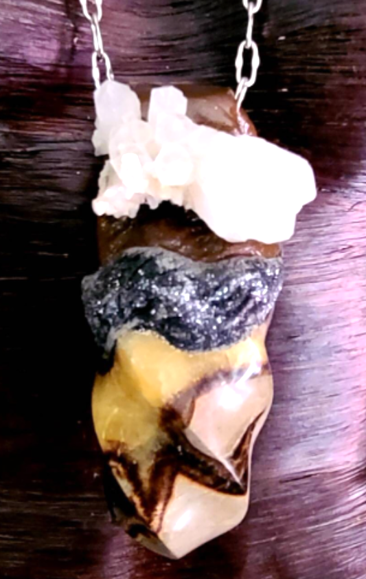 Talisman Sculpted Septarian Flame Unisex, Amulet Gemstone Rocker Ch