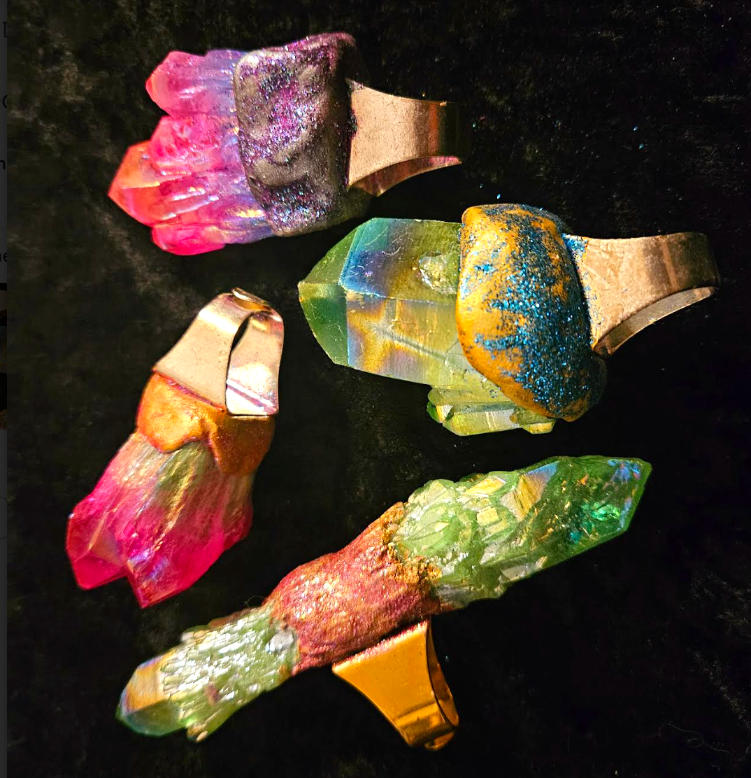 Statement Ring Set Rough Aura Quartz Adjustable, Finger Candy Cryst