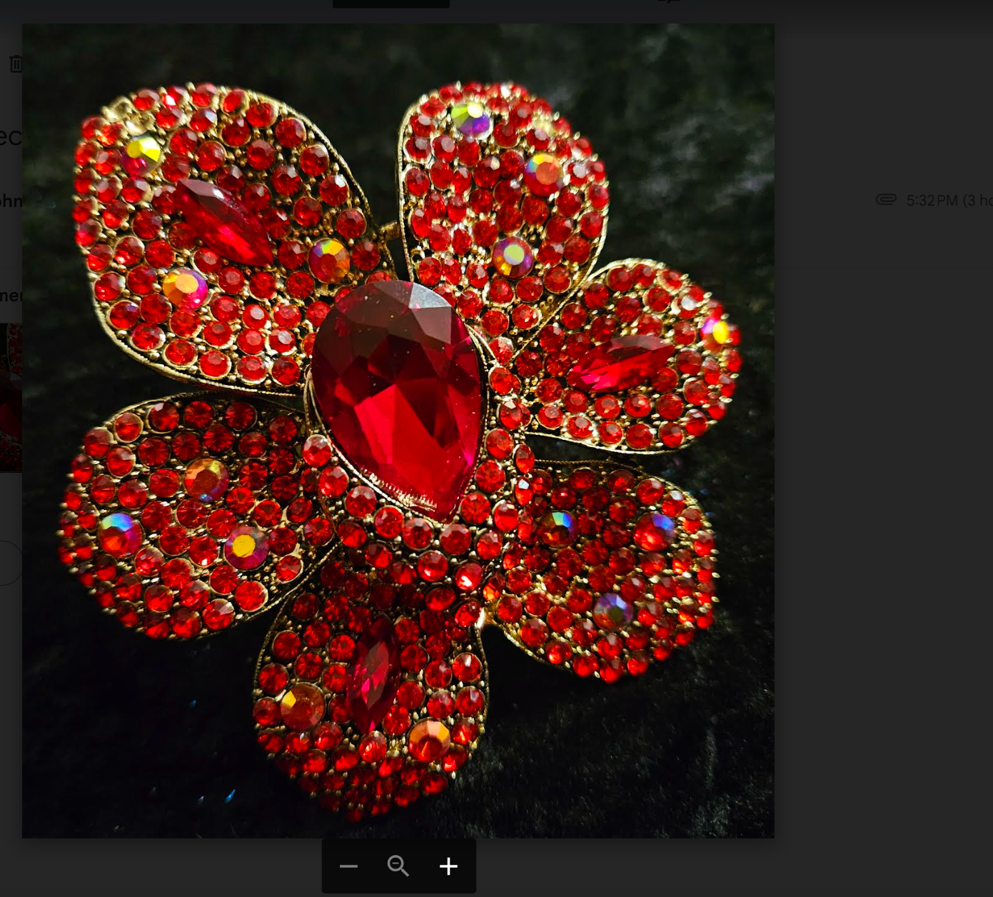 Red Rhinestone Floral Oversized Adjustable Hand Ring - Bridal Wedding