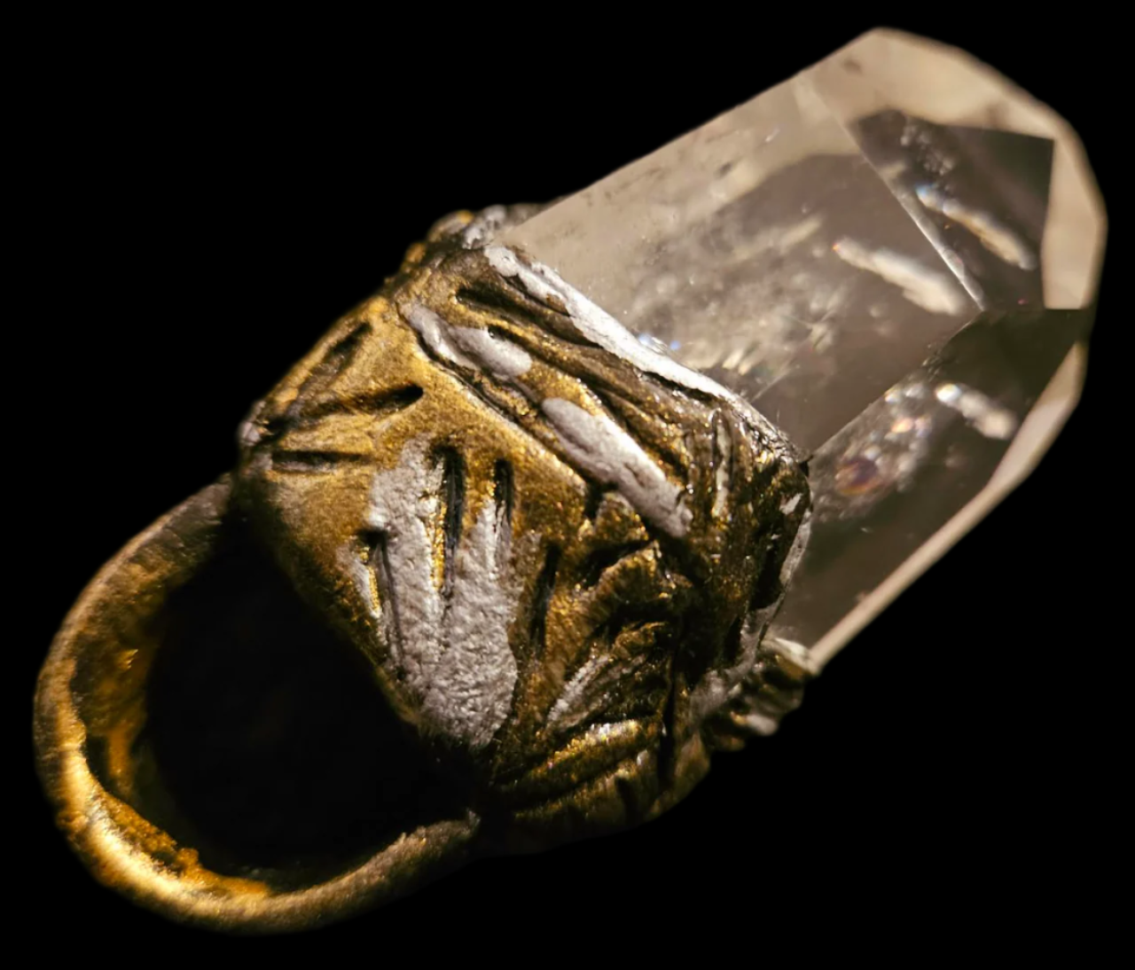 Phantom Quartz Point Sculpted Art Deco Oversized Statement Ring