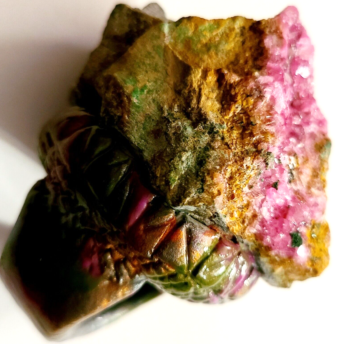 Statement Ring Sculpted Pink Crystals Green Orange, Finger CandyRaw