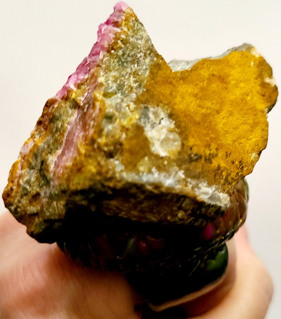 Statement Ring Sculpted Pink Crystals Green Orange, Finger CandyRaw