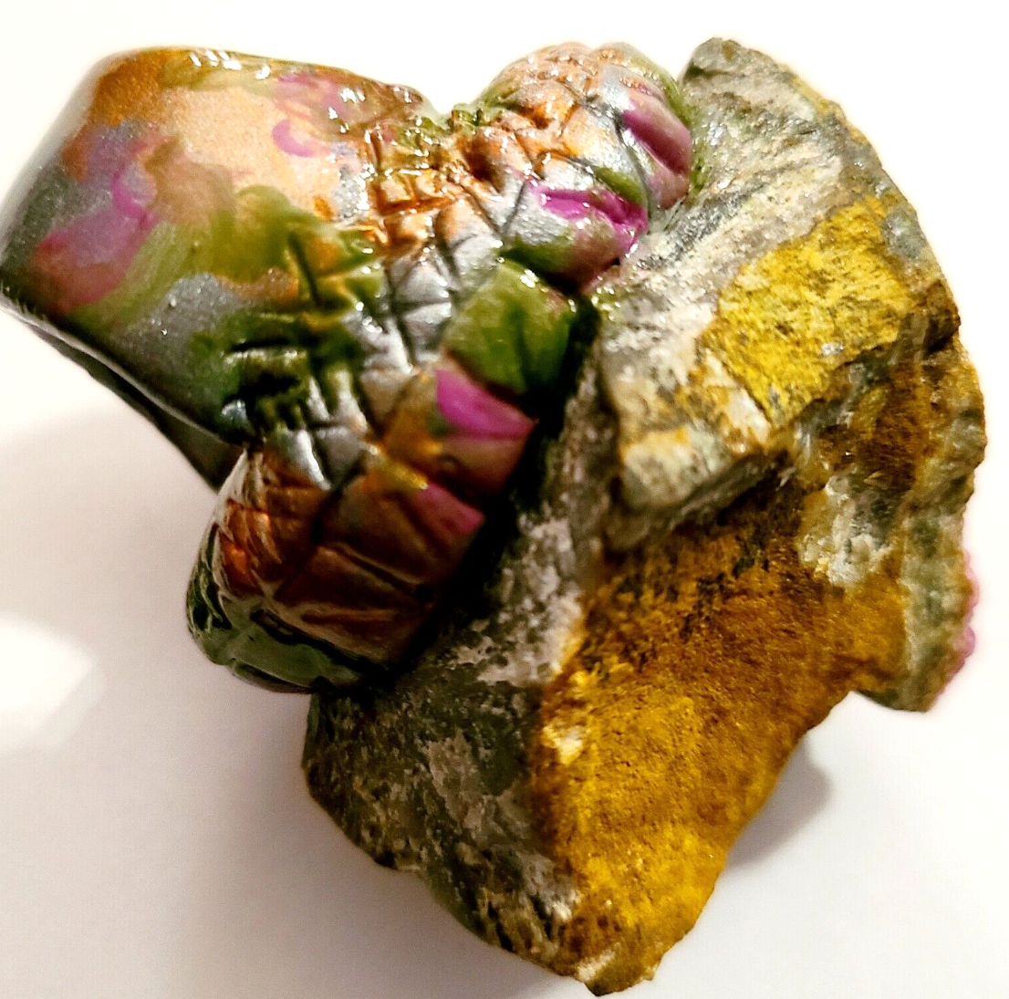 Statement Ring Sculpted Pink Crystals Green Orange, Finger CandyRaw