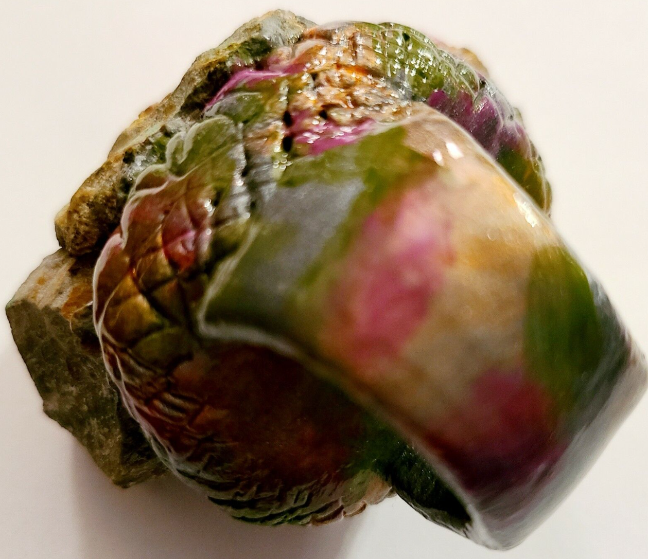 Statement Ring Sculpted Pink Crystals Green Orange, Finger CandyRaw