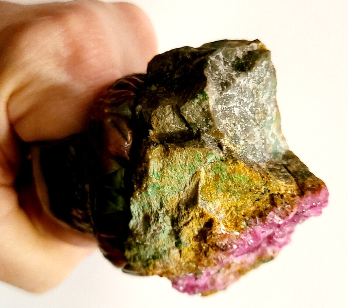 Statement Ring Sculpted Pink Crystals Green Orange, Finger CandyRaw