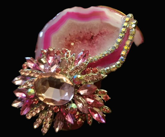 Hot Pink Agate, Faux Alligator & Rhinestone Statement Cuff - Luxe