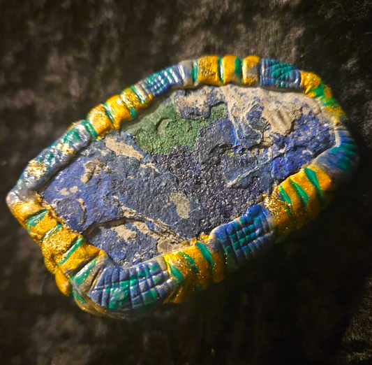 Rough Azurite Malachite Sculpted Statement Ring, Blue Green Gray Ro