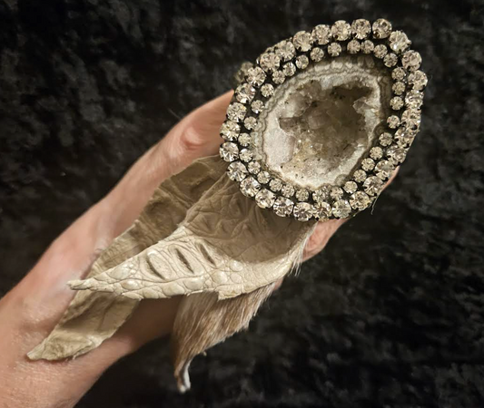 Statement Ring Avant Garde Geode Crystal Crocodile & Fur, Hand Ring