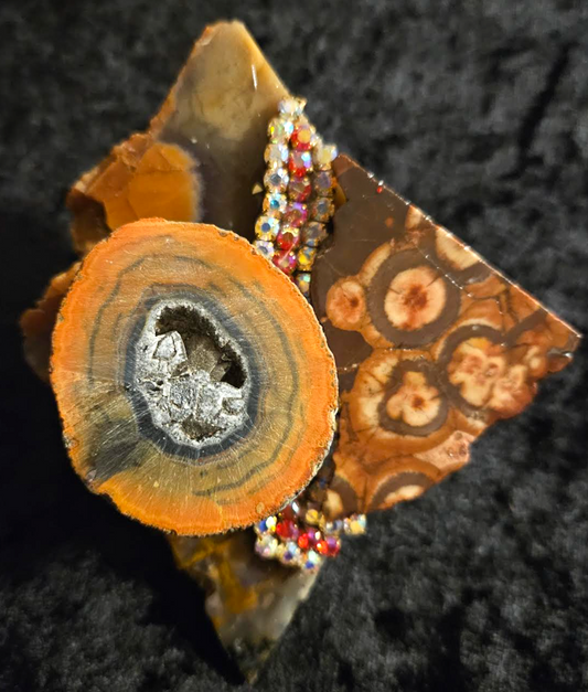 Jasper Slab Geode & Rhinestone Adjustable Statement Ring - Unisex Fall