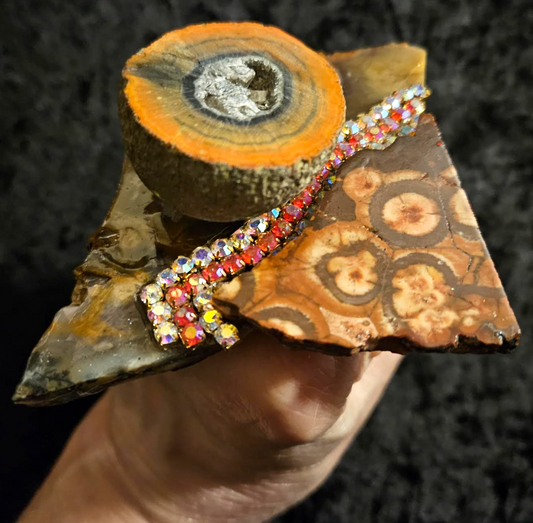 Jasper Slab Geode & Rhinestone Adjustable Statement Ring, Autumn Fi