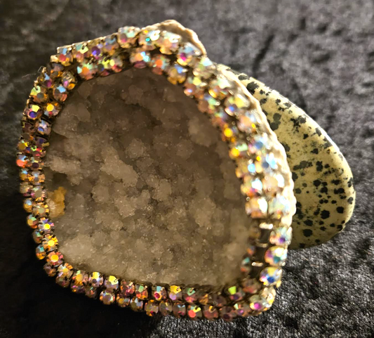 Rough Crystal Geode & Polished Dalmatian Jasper Statement Ring, Ava