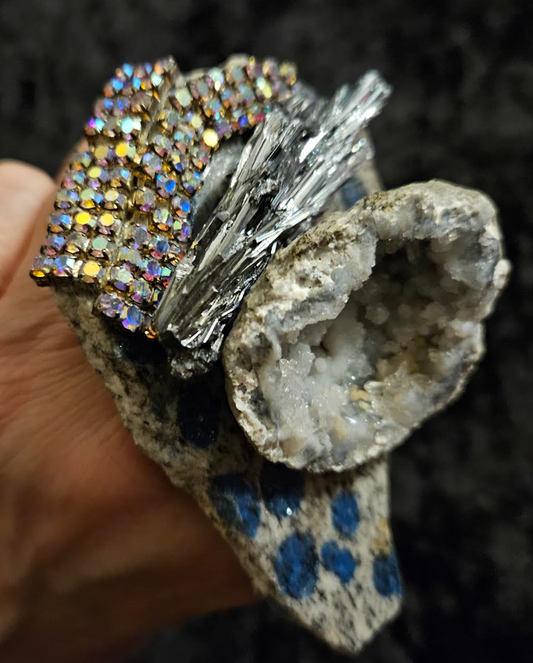 K2 Blue Slab Geode Kyanite & Rhinestone Statement Ring, Avant Garde