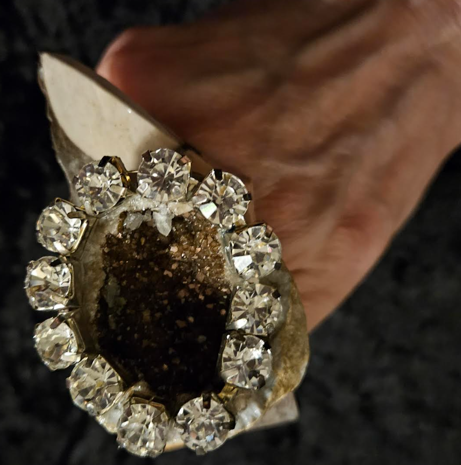 Earthy Jasper Slab & Rhinestone Geode Statement Ring, Earth Tone Ad