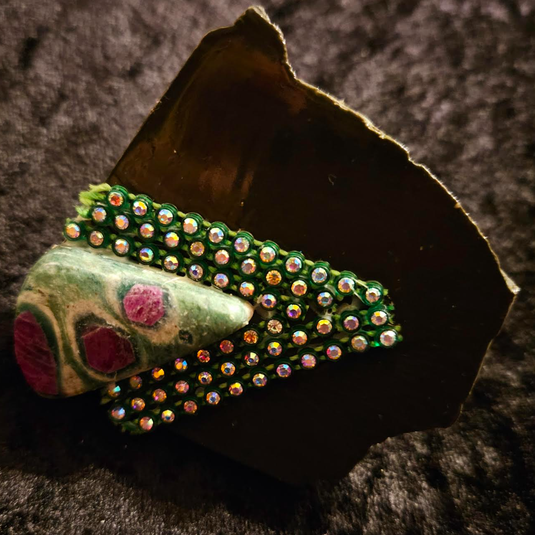 Modern Art Deco Zoisite & Black Slab Statement Ring, Jewelry Finger