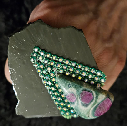 Modern Art Deco Zoisite & Black Slab Statement Ring, Jewelry Finger