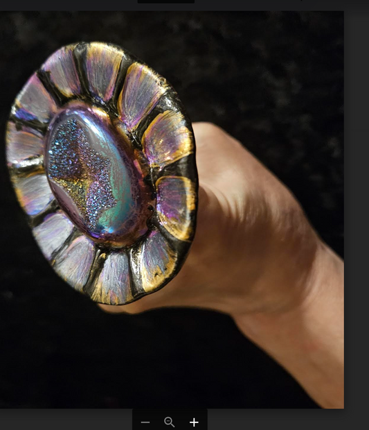 Purple Blue Titanium Crystal Oversized Flower Style Statement Ring,