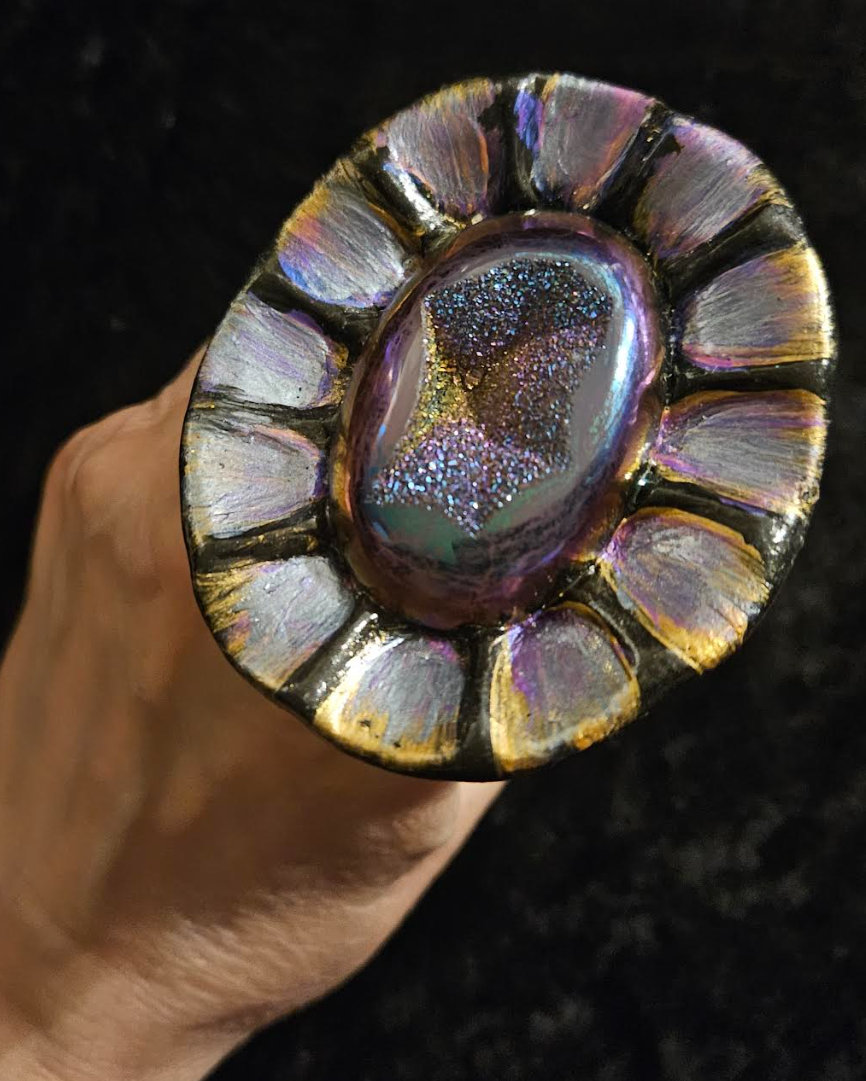 Purple Blue Titanium Crystal Oversized Flower Style Statement Ring,