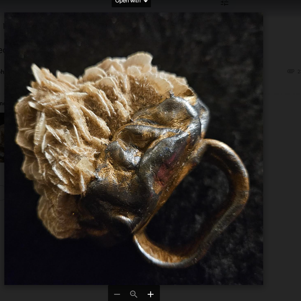 Massive Desert Rose Sculpted Two Finger Statement Ring, Beige Cryst