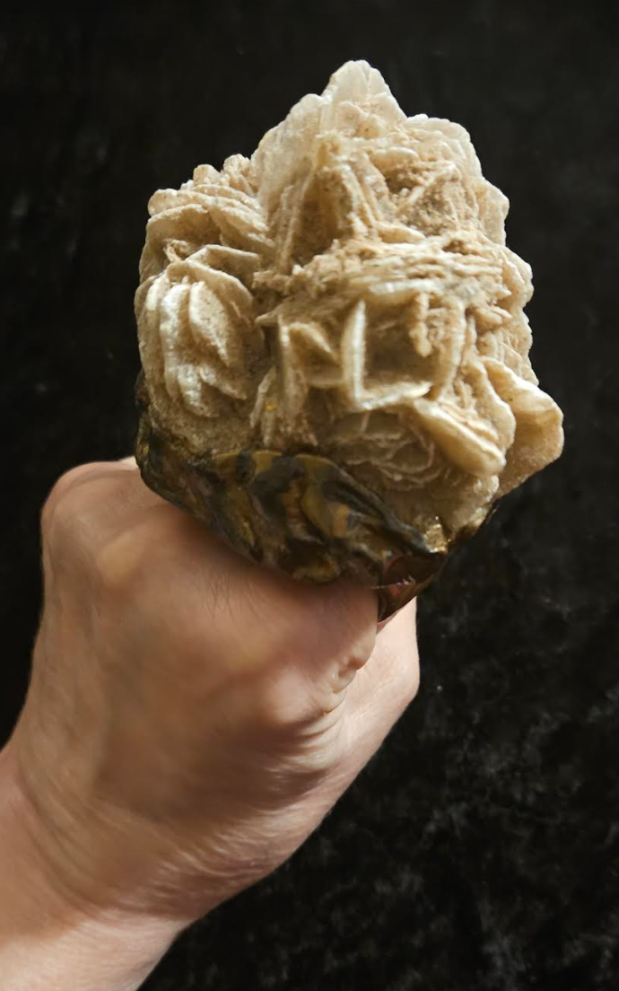 Massive Desert Rose Sculpted Two Finger Statement Ring, Beige Cryst
