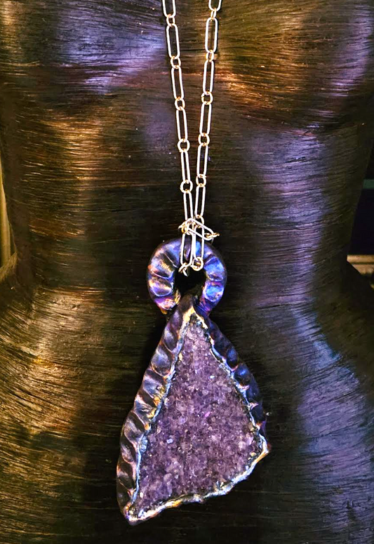 Talisman Rough Amethyst Sculpted Men's, Statement Gemstone Pendant Ext