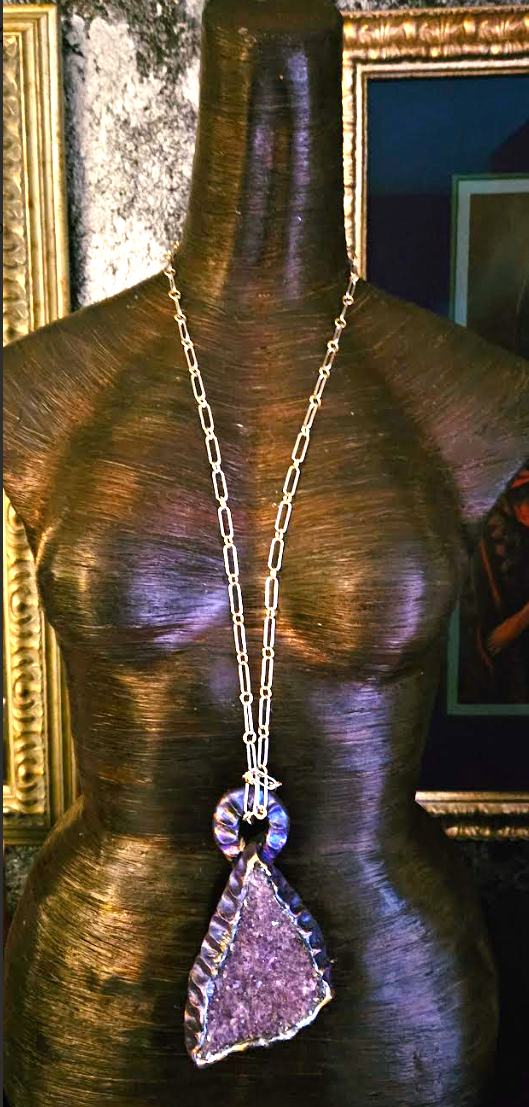 Rough Amethyst Sculpted Androgynous Talisman - Purple Crystals