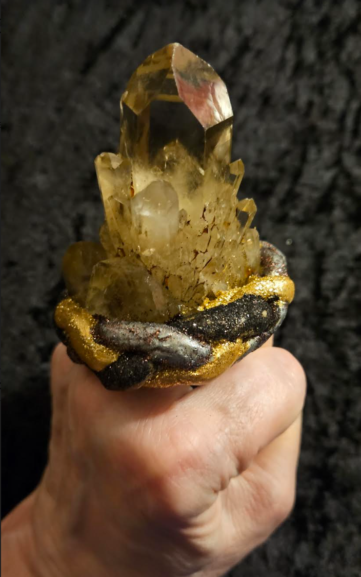 Smoky Citrine Record Keeper Quartz Sculpted Adjustable Ring, Jewelr