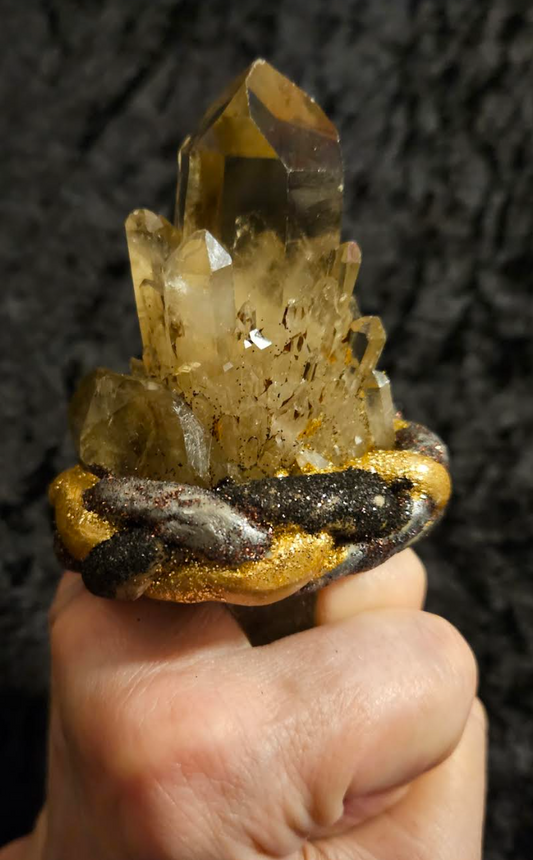 Smoky Citrine Record Keeper Quartz Sculpted Adjustable Ring, Jewelr