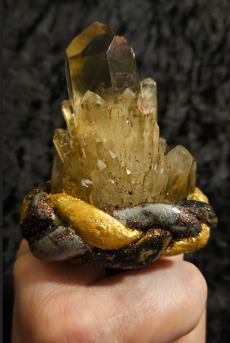 Smoky Citrine Record Keeper Quartz Sculpted Adjustable Ring, Jewelr