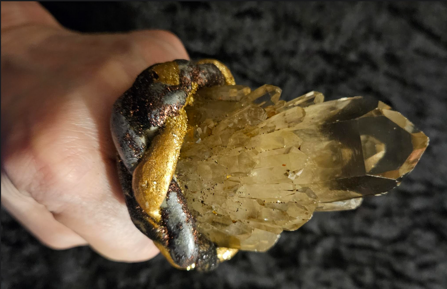 Smoky Citrine Record Keeper Quartz Sculpted Adjustable Ring, Jewelr