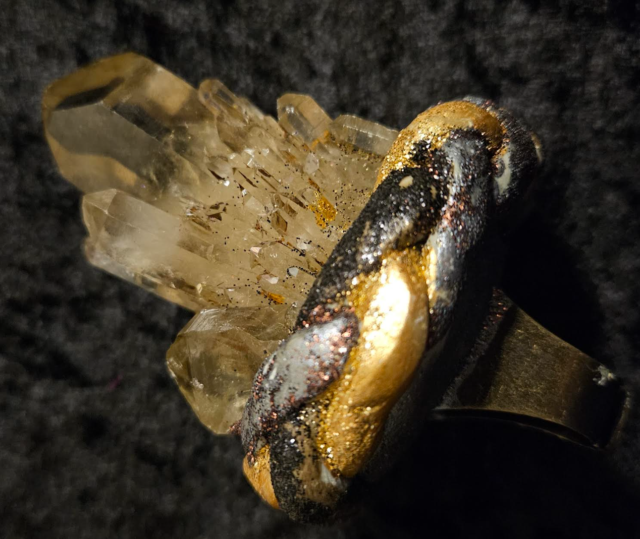Smoky Citrine Record Keeper Quartz Sculpted Adjustable Ring, Jewelr