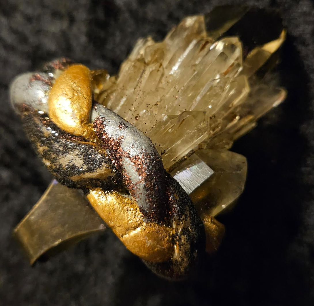 Smoky Citrine Record Keeper Quartz Sculpted Adjustable Ring, Jewelr