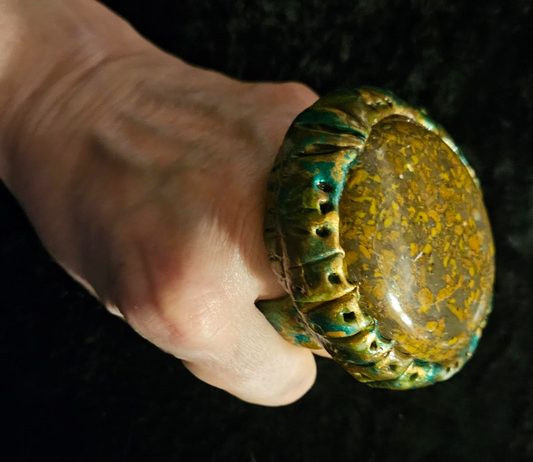 Earthy Oversized Fruit Jasper Dome Sculpted Ring, Two Finger Statem