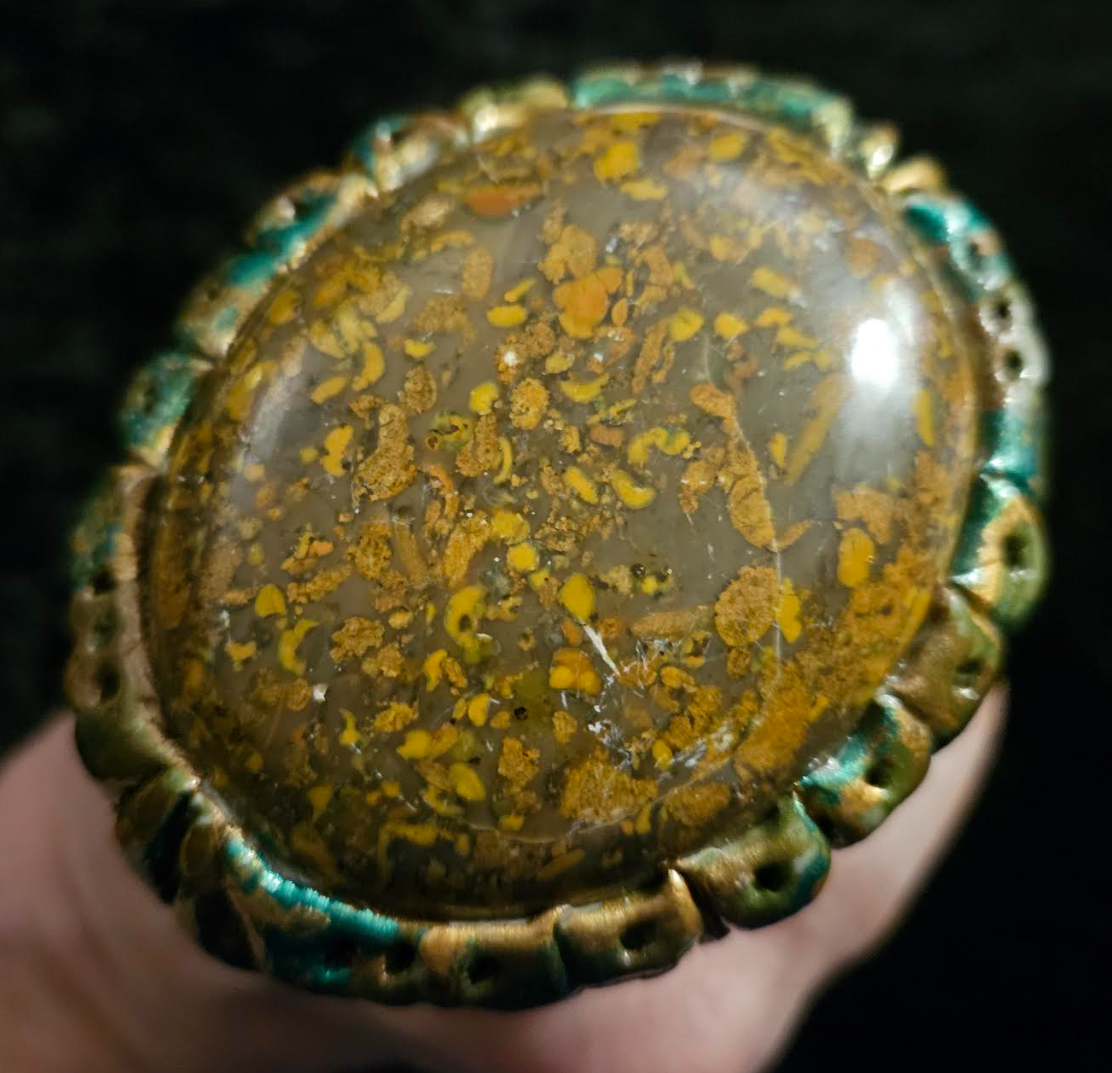 Earthy Oversized Fruit Jasper Dome Sculpted Ring, Two Finger Statem