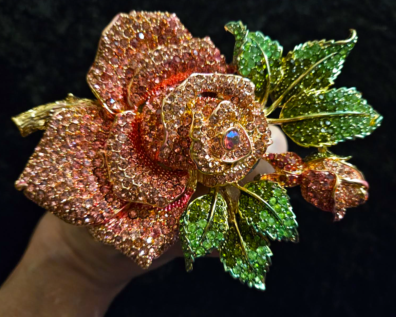 Pink Rhinestone Crystal Rose Adjustable Hand Ring - Finger Candy