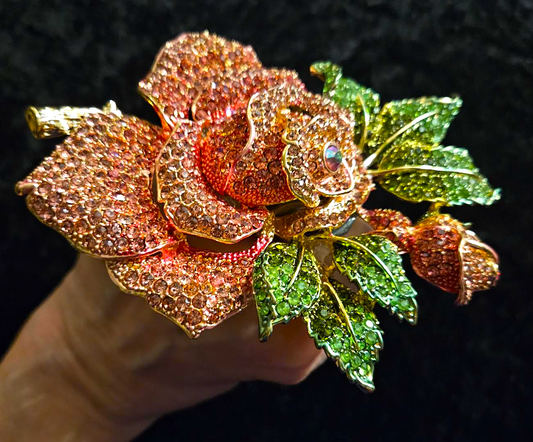 Pink Rhinestone Crystal Rose Adjustable Hand Ring - Finger Candy