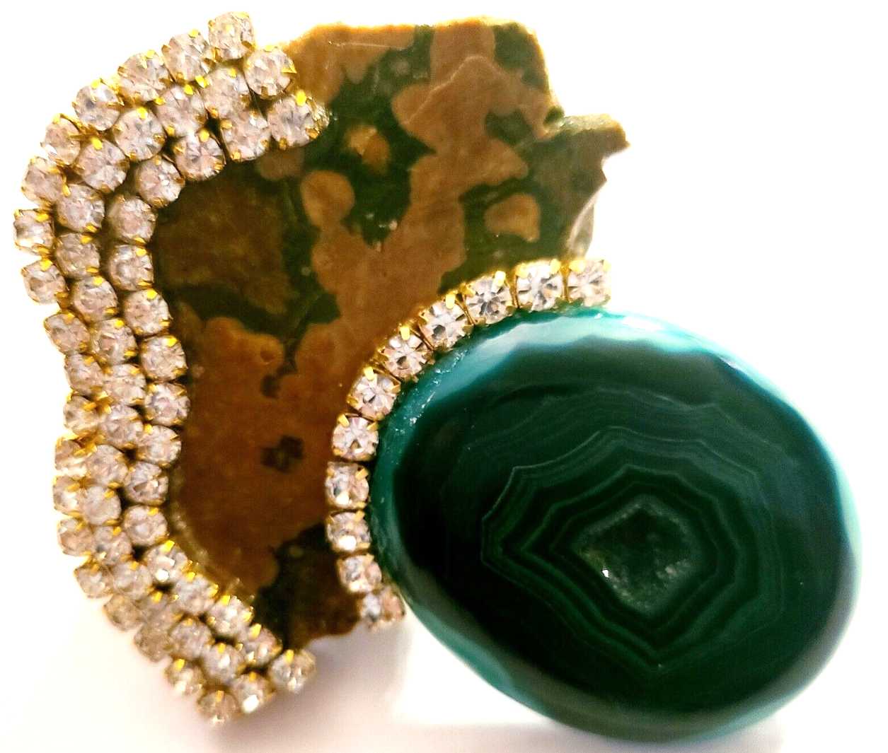 Ocean Jasper Slab Green Druzy Agate Adjustable Hand Ring, Finger Ca