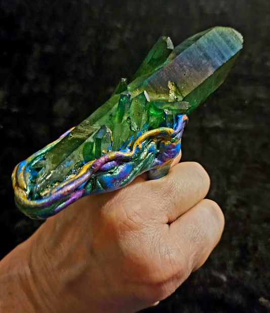 Rough Emerald Green Aura Quartz Knuckles, Pagan Love Statement Ring