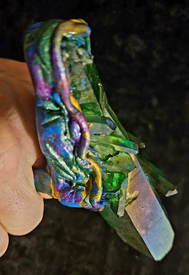 Rough Emerald Green Aura Quartz Knuckles, Pagan Love Statement Ring