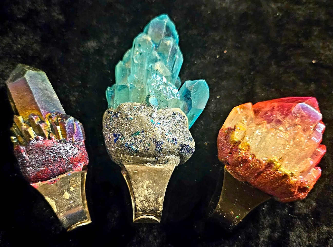 Rough Quartz Adjustable Statement Ring Set, Crystal Tower Sculpted