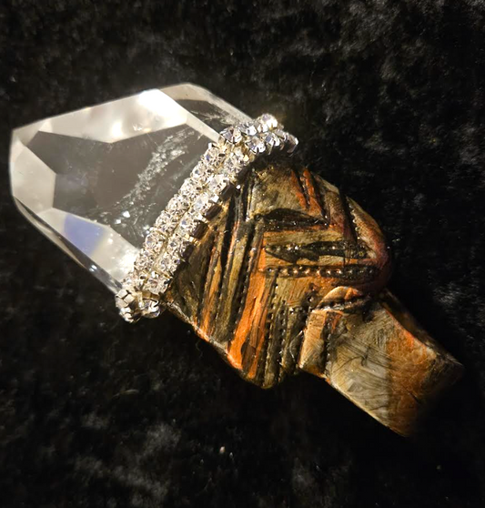 Faceted Polished Quartz Point Sculpted Ring Size 7, Modern Art Deco