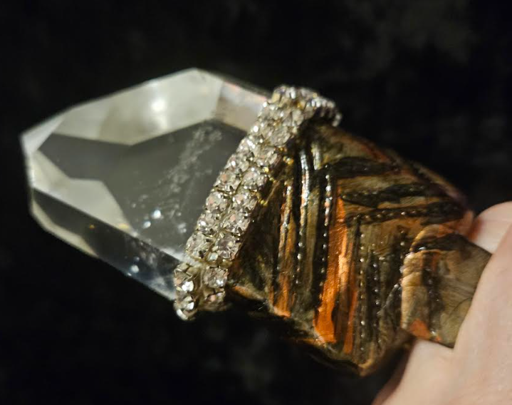 Faceted Polished Quartz Point Sculpted Ring Size 7, Modern Art Deco