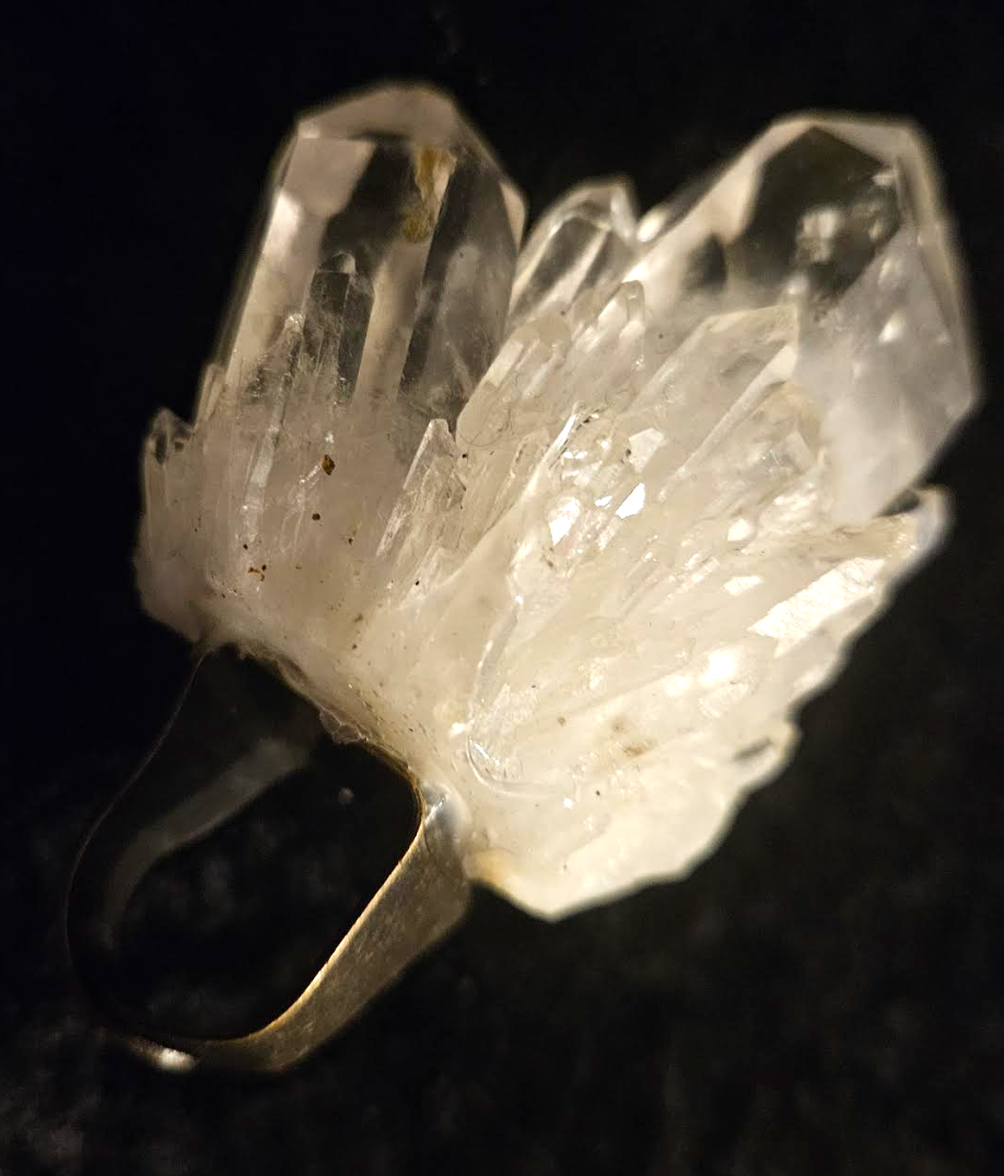 Rough Gemmy Quartz Adjustable Ring Unisex, Crystal Tower Point Stat