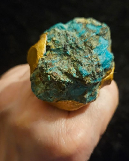 Rough Chrysocolla & Turquoise Boulder Adjustable Statement Ring Set