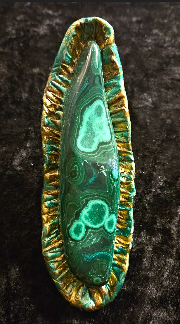 Sculpted Malachite Oversized Hand Ring, Green Gemstone Avant Garde