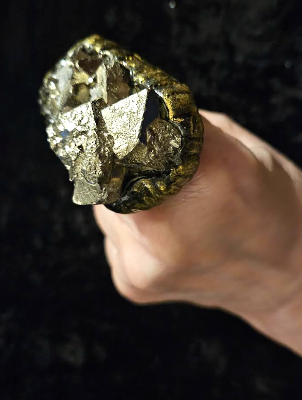 Rough Pyrite & Quartz Sculpted Statement Ring Size 8 9, Fools Gold
